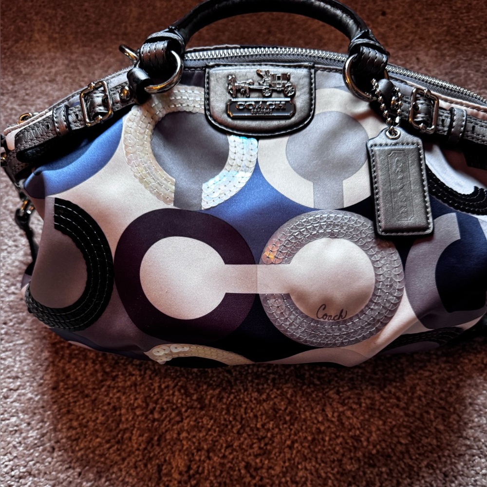 Coach OP Art-Multi blue tan satchel